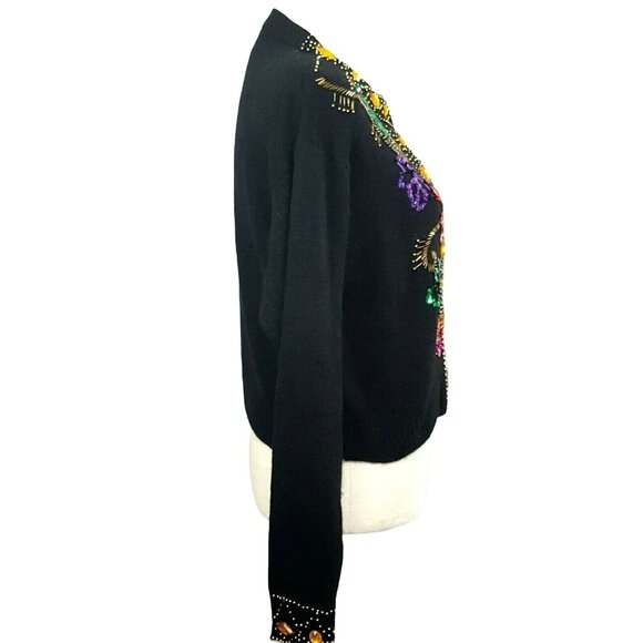 Joule Women's Vintage 80s Beaded Sequin Sweater Small Silk Angora Black Button - Picture 7 of 8
